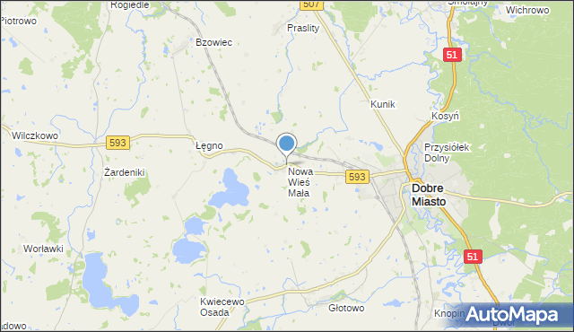 mapa Nowa Wieś Mała, Nowa Wieś Mała gmina Dobre Miasto na mapie Targeo